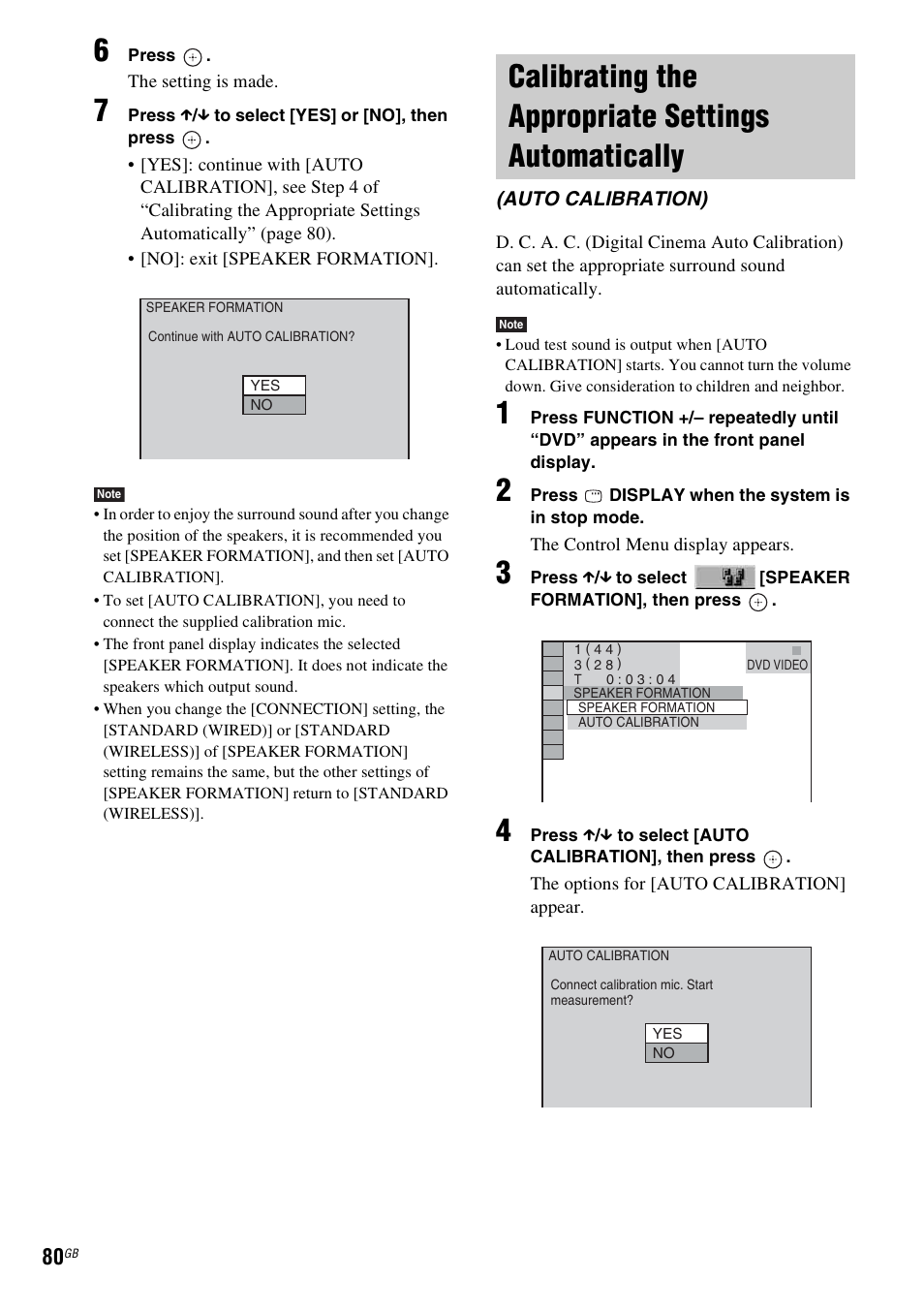 Calibrating the appropriate settings automatically, Calibrating the appropriate settings, Automatically (auto calibration) | Sony DAV-DZ531W User Manual | Page 80 / 116