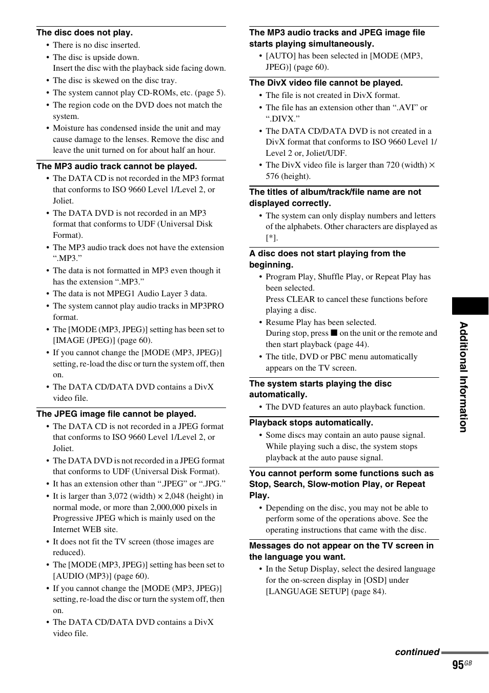 Ad dition al i n fo rm atio n | Sony DAV-DZ531W User Manual | Page 95 / 116