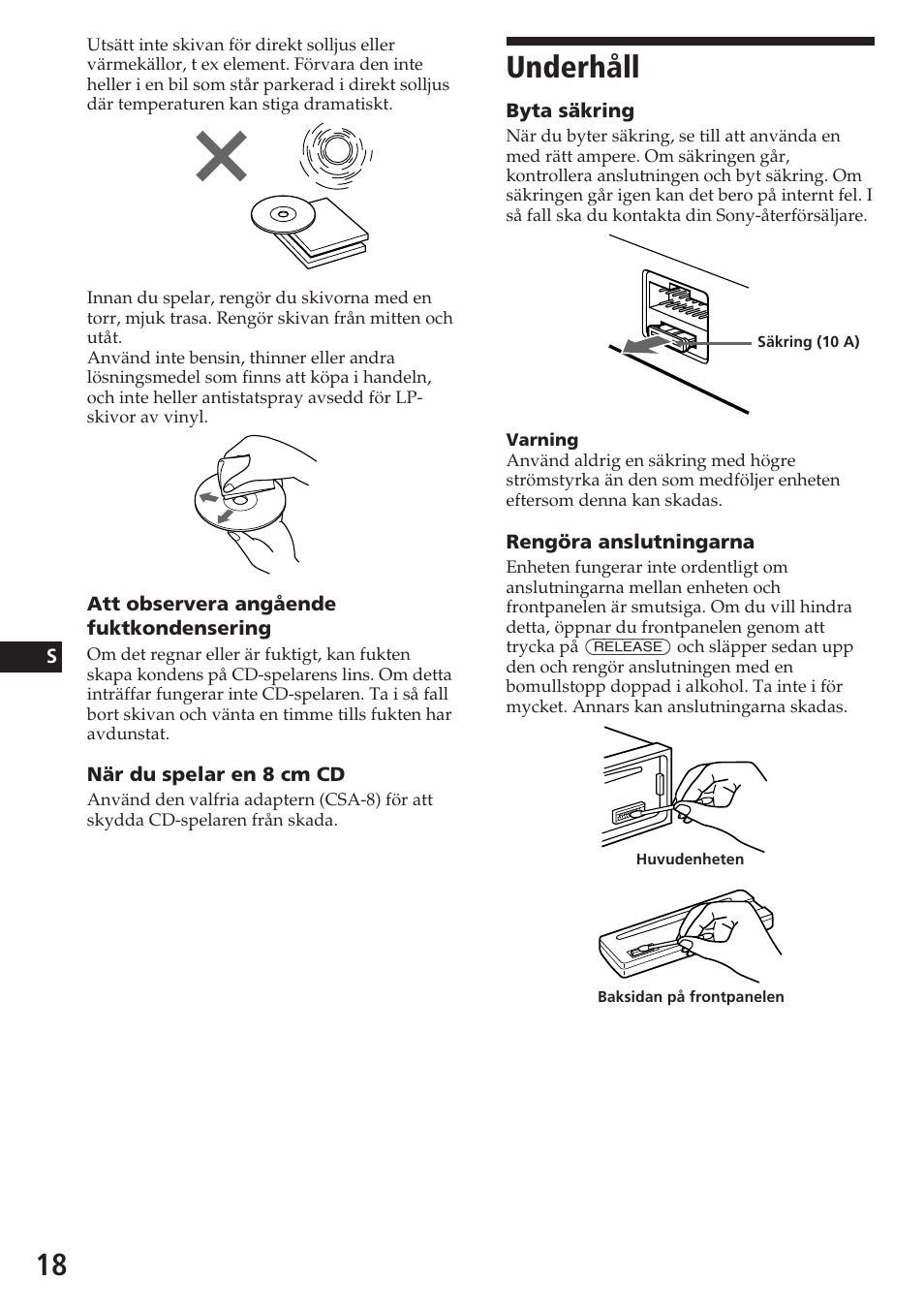 Underhåll | Sony CDX-4180RV User Manual | Page 84 / 88