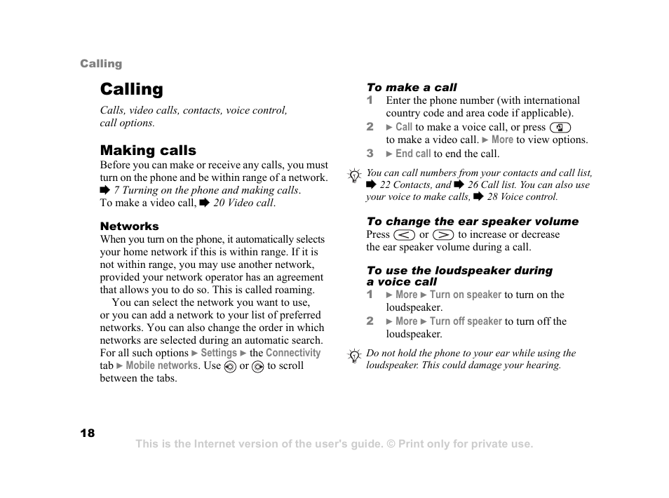 Calling, Making calls | Sony K600i User Manual | Page 18 / 100