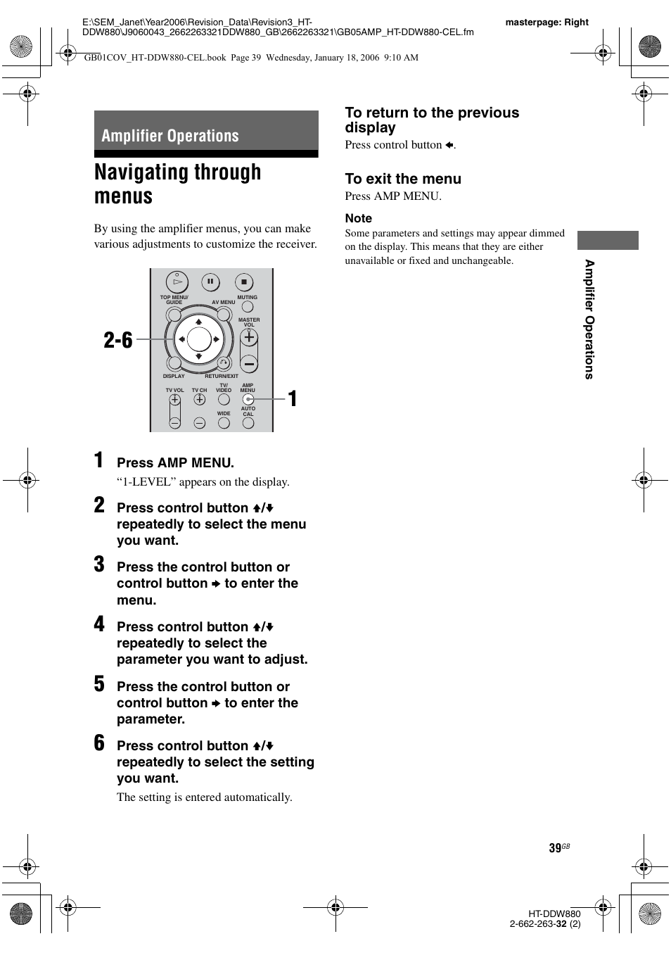 Amplifier operations, Navigating through menus | Sony HT-DDW880 User Manual | Page 39 / 80
