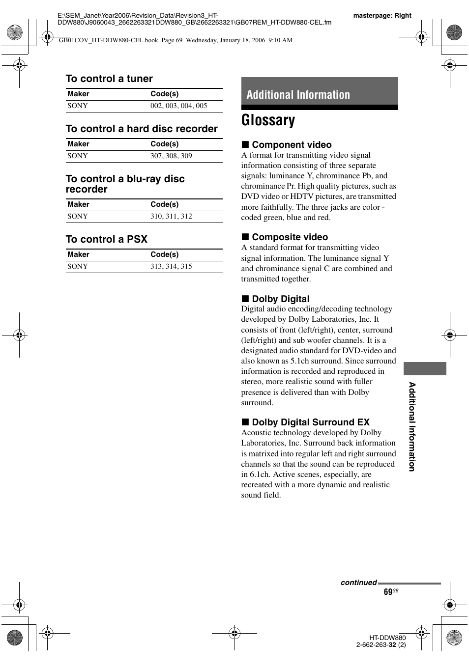 Additional information, Glossary | Sony HT-DDW880 User Manual | Page 69 / 80