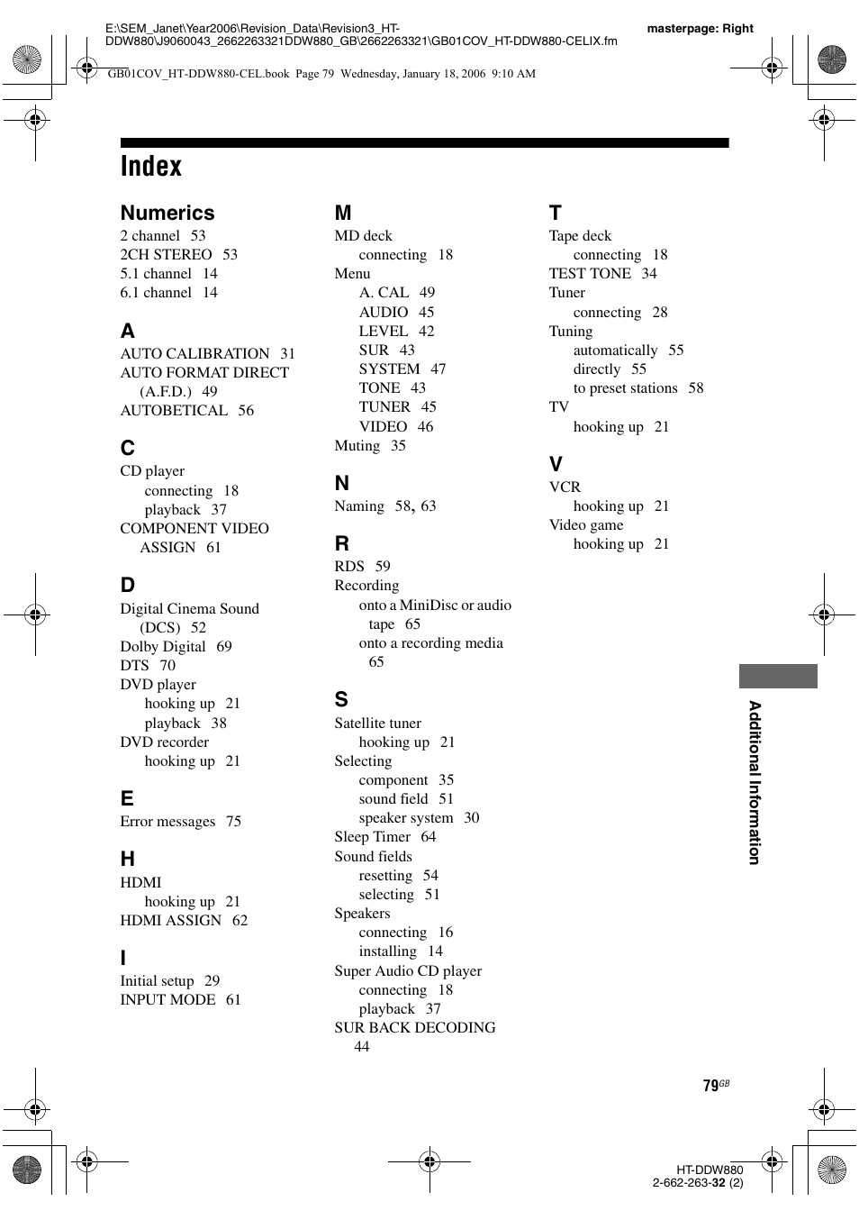 Index, Numerics | Sony HT-DDW880 User Manual | Page 79 / 80