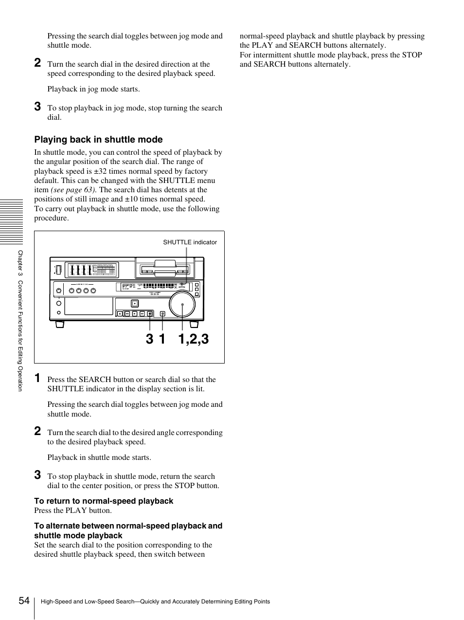 Playing back in shuttle mode | Sony DSR-1800AP User Manual | Page 54 / 112