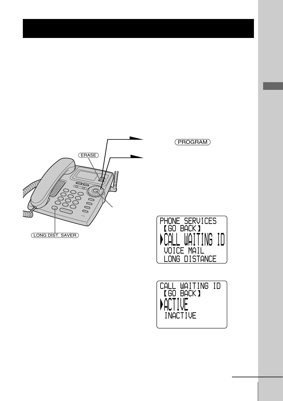 Setting up the phone services, Step 5: setting up the phone, Services | Call waiting id, Active, Step 5 | Sony spp-s2430 User Manual | Page 17 / 80