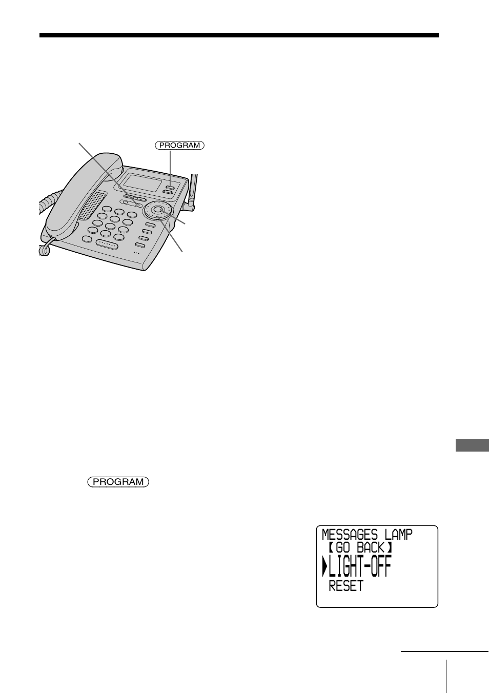 Using visual message waiting service, Using voice mail service, Light-off | Messages lamp go back, Reset | Sony spp-s2430 User Manual | Page 65 / 80