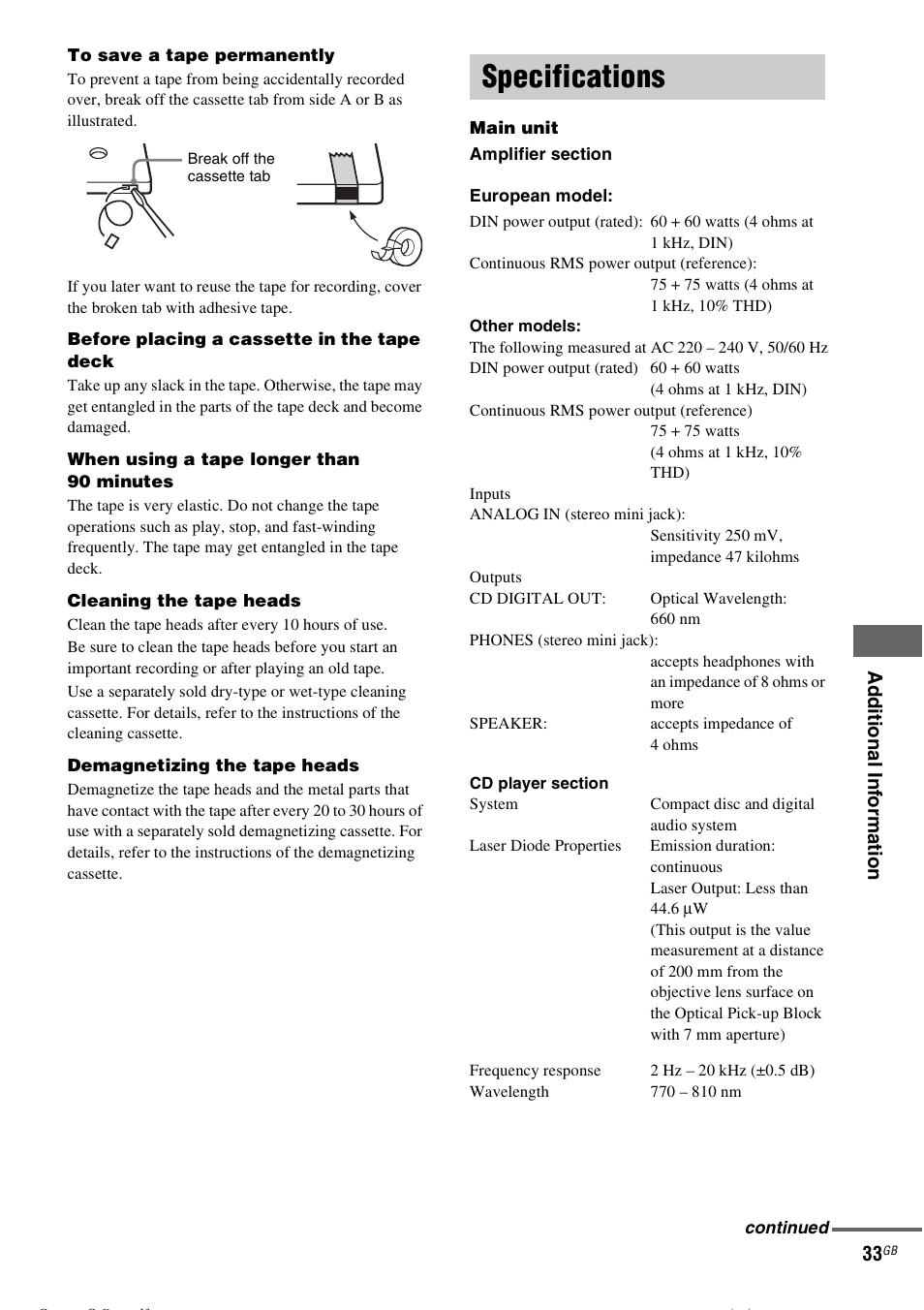 Specifications | Sony CMT-CPZ1 User Manual | Page 33 / 36