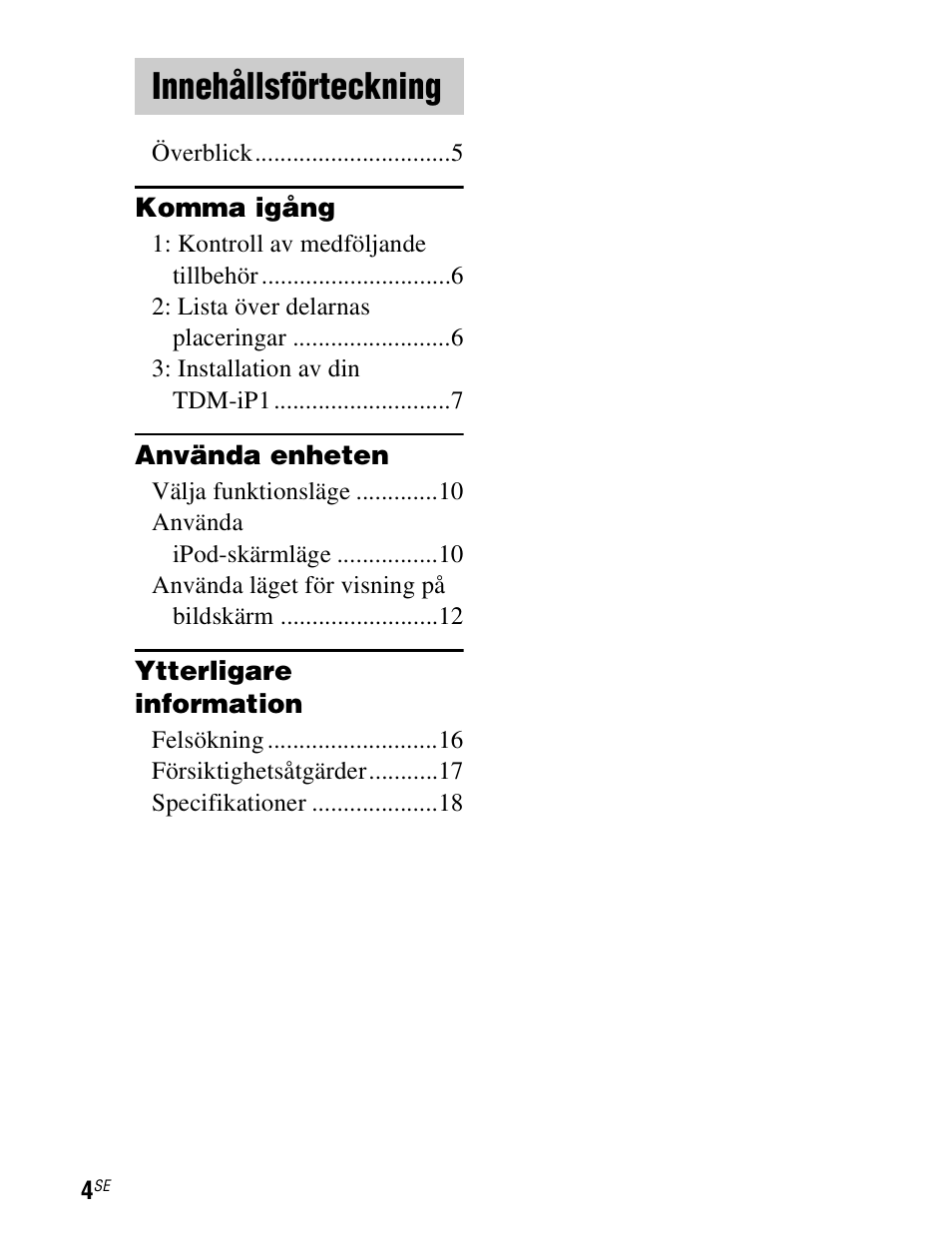 Innehållsförteckning | Sony TDM-iP1 User Manual | Page 110 / 200