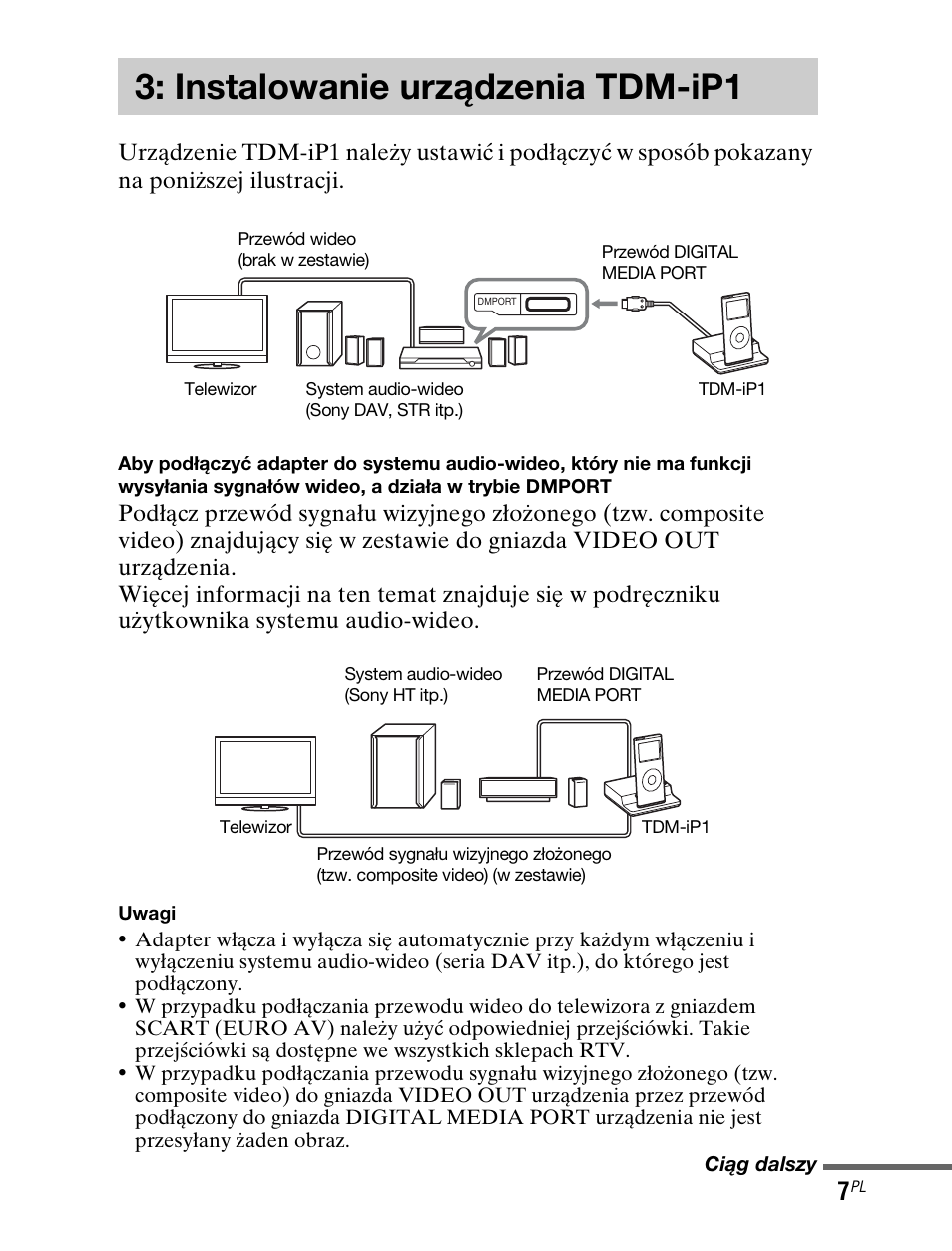 Instalowanie urządzenia tdm-ip1, Instalowanie urządzenia, Tdm-ip1 | T (7) | Sony TDM-iP1 User Manual | Page 131 / 200