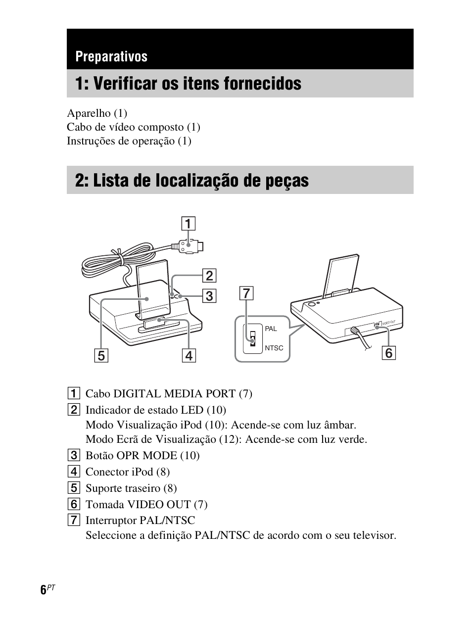 Preparativos, Verificar os itens fornecidos, Lista de localização de peças | Verificar os itens, Fornecidos, Lista de localização de, Peças | Sony TDM-iP1 User Manual | Page 184 / 200