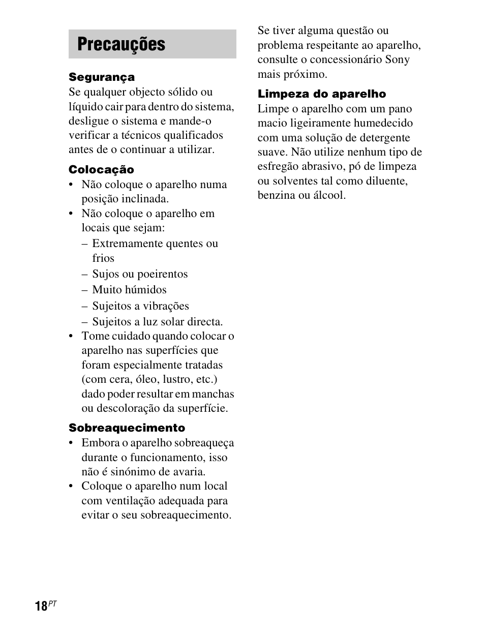 Precauções | Sony TDM-iP1 User Manual | Page 196 / 200
