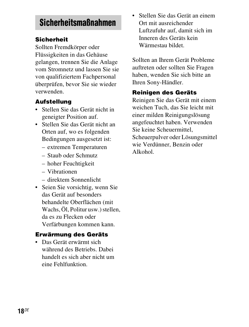Sicherheitsmaßnahmen | Sony TDM-iP1 User Manual | Page 70 / 200