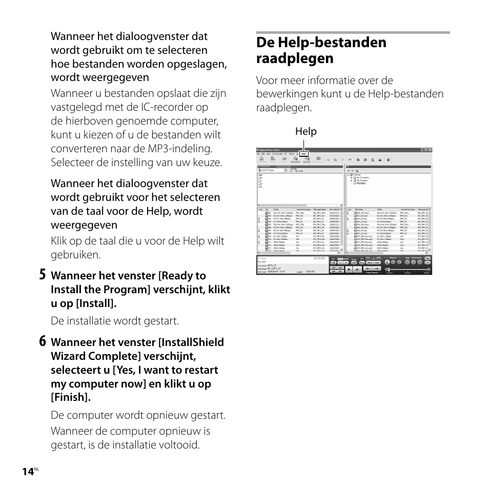 De help-bestanden raadplegen | Sony ICD-PX720 User Manual | Page 56 / 60