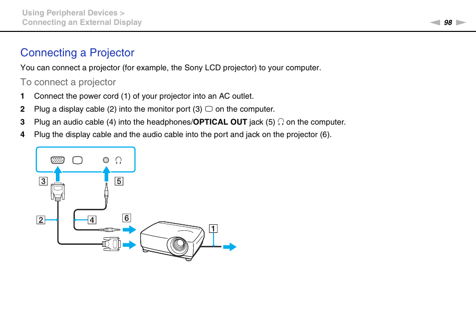 Connecting a projector | Sony VAIO VGN-AW User Manual | Page 98 / 190