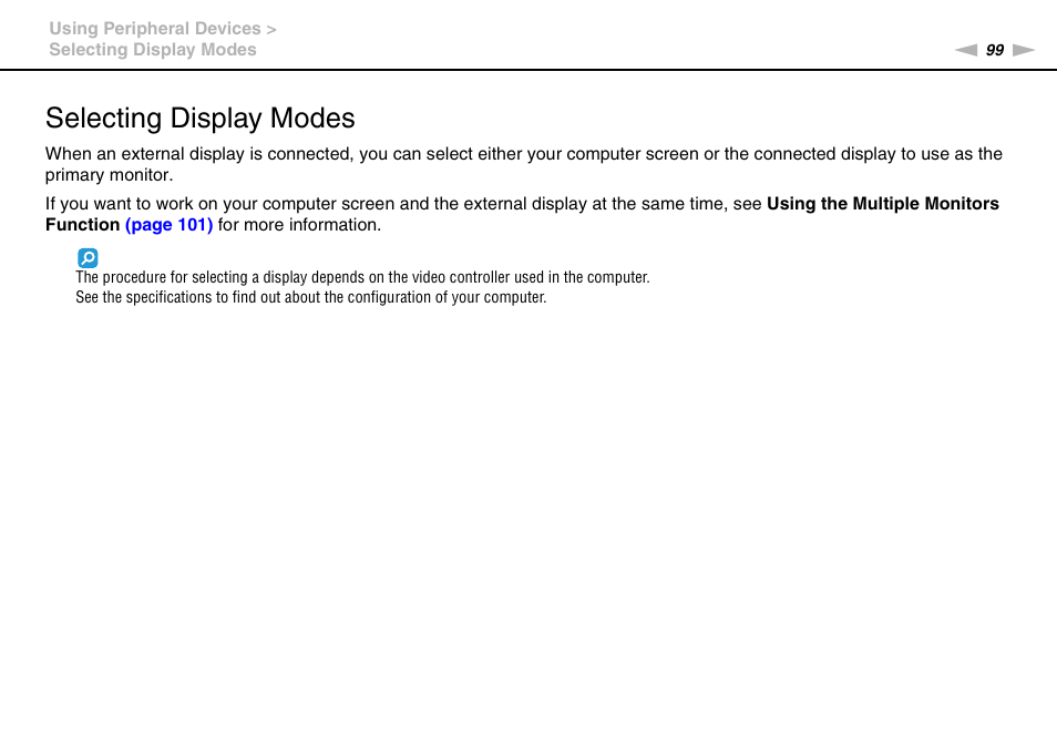 Selecting display modes | Sony VAIO VGN-AW User Manual | Page 99 / 190