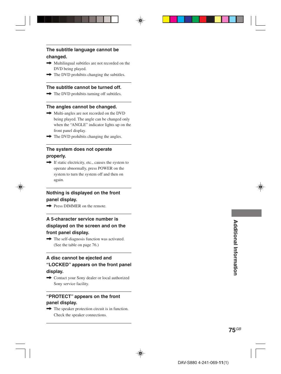 Sony DAV-S880 User Manual | Page 75 / 84
