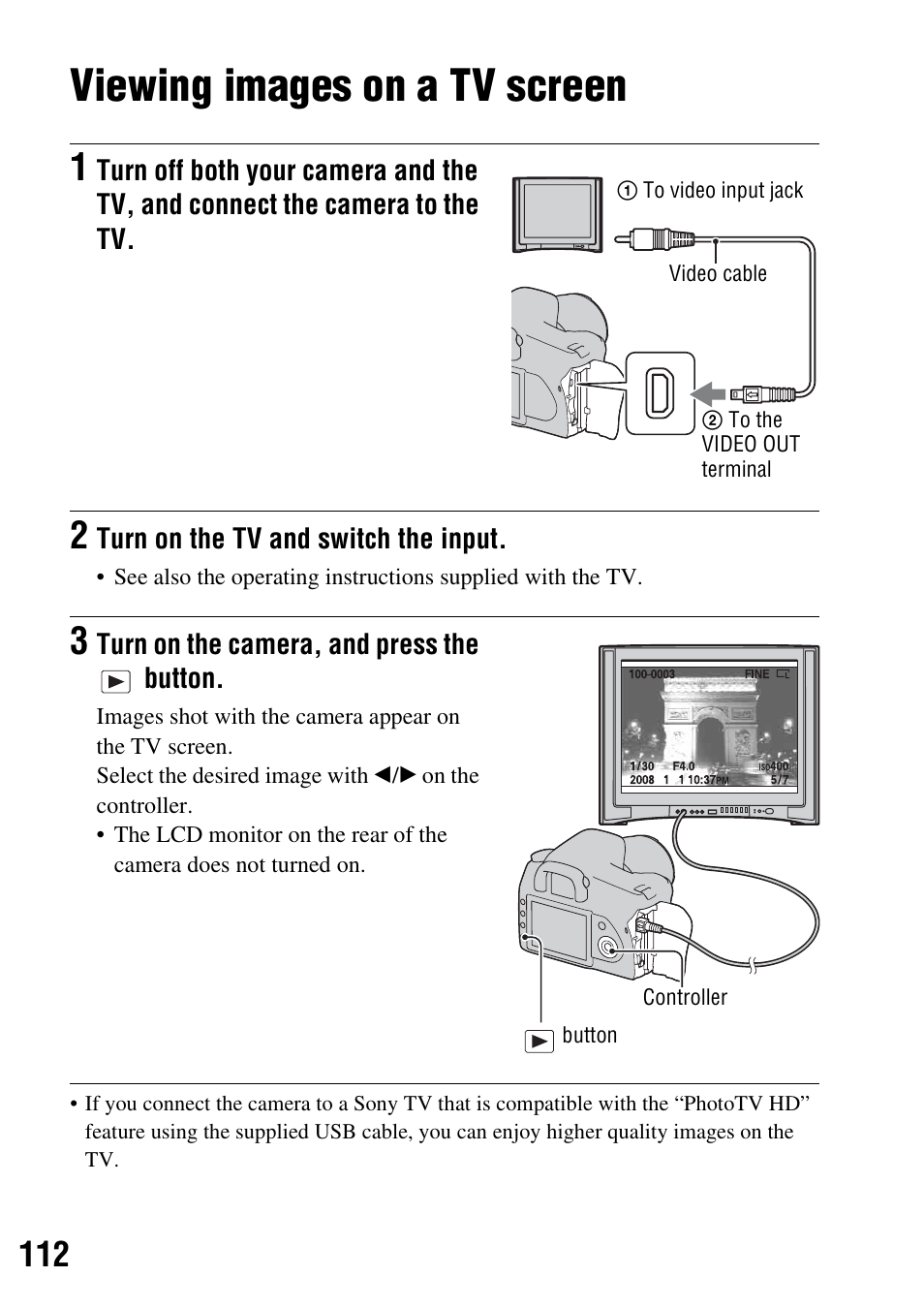 Viewing images on a tv screen | Sony 4-133-499-11 (1) User Manual | Page 112 / 167