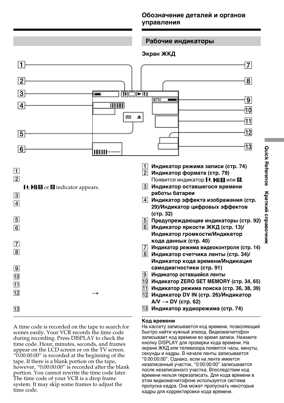 Operation indicators, Identifying the parts and controls | Sony GV-D800E User Manual | Page 107 / 112