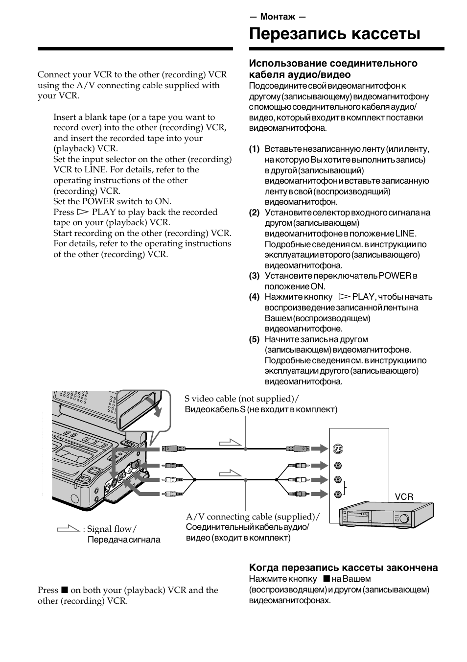 Пepeзaпиcь кacceты, Dubbing a tape | Sony GV-D800E User Manual | Page 46 / 112
