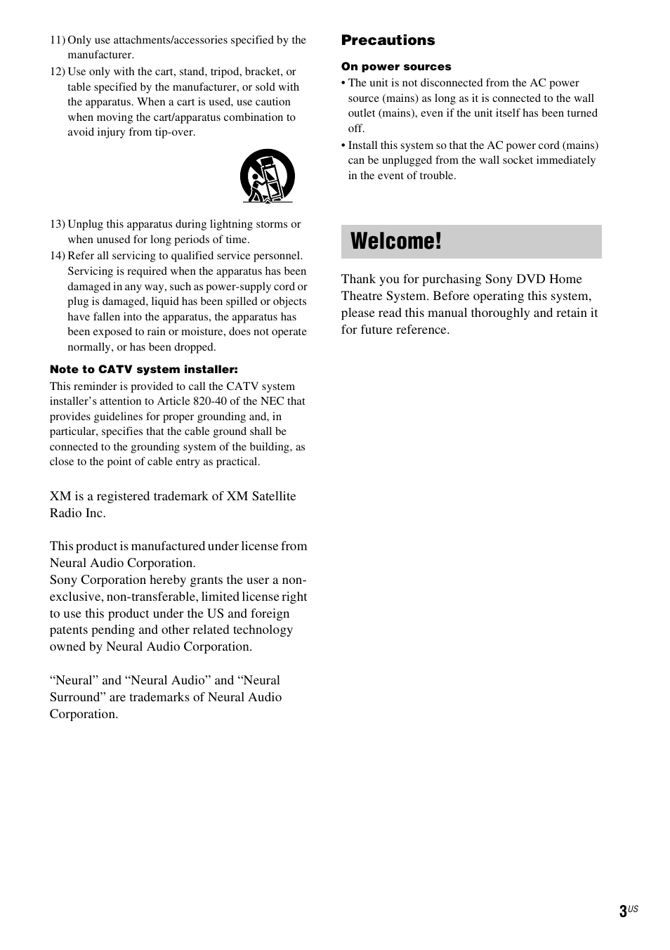 Welcome | Sony DAVHDX500 User Manual | Page 3 / 120