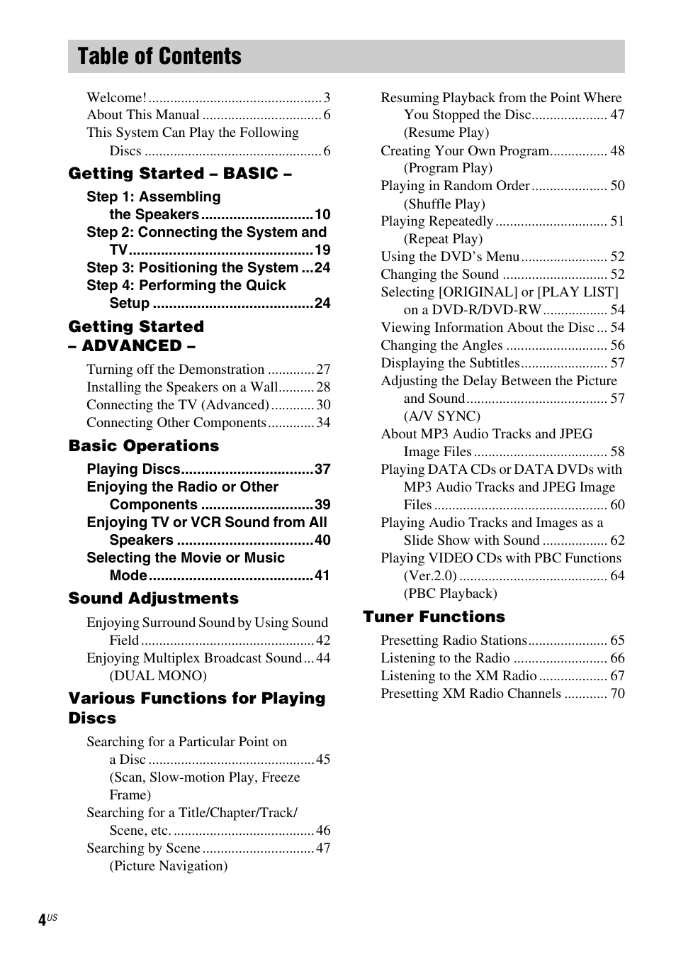 Sony DAVHDX500 User Manual | Page 4 / 120