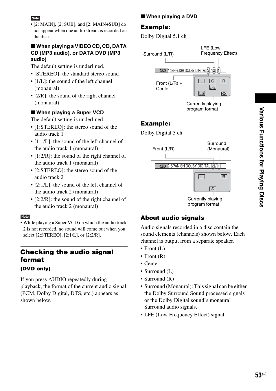 Checking the audio signal format | Sony DAVHDX500 User Manual | Page 53 / 120