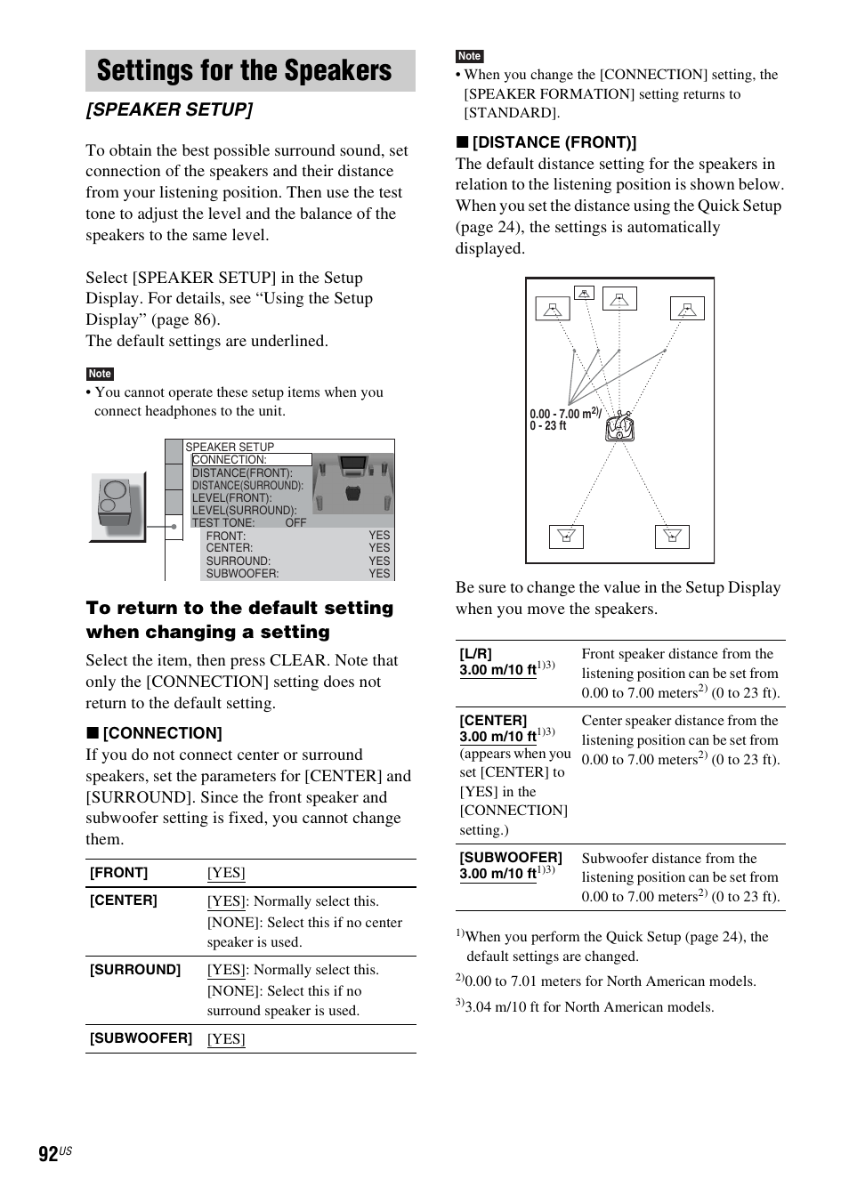 Settings for the speakers, Speaker setup | Sony DAVHDX500 User Manual | Page 92 / 120