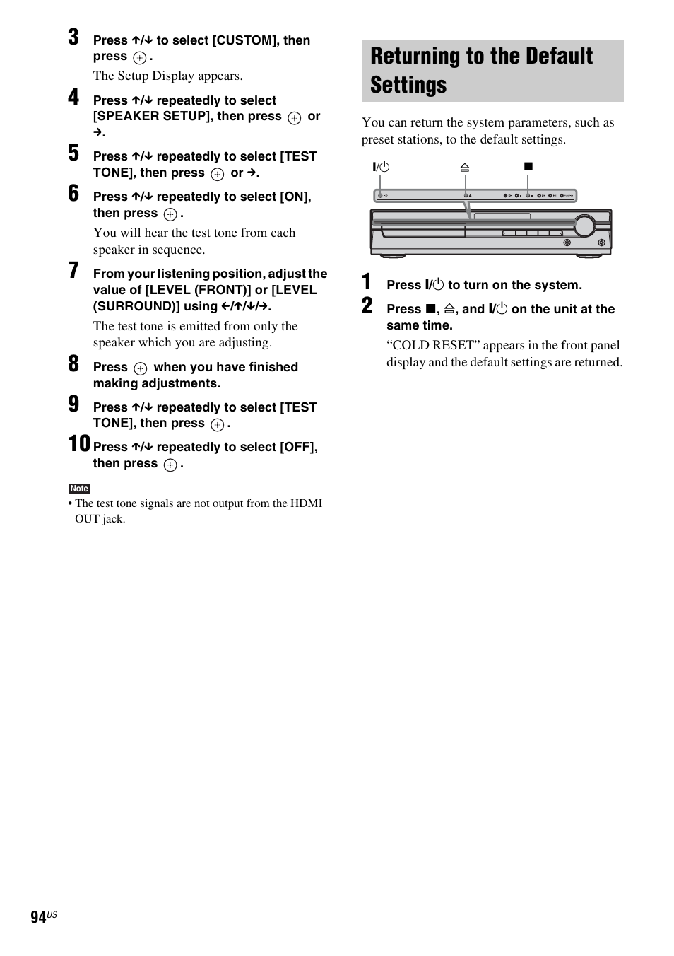 Returning to the default settings | Sony DAVHDX500 User Manual | Page 94 / 120