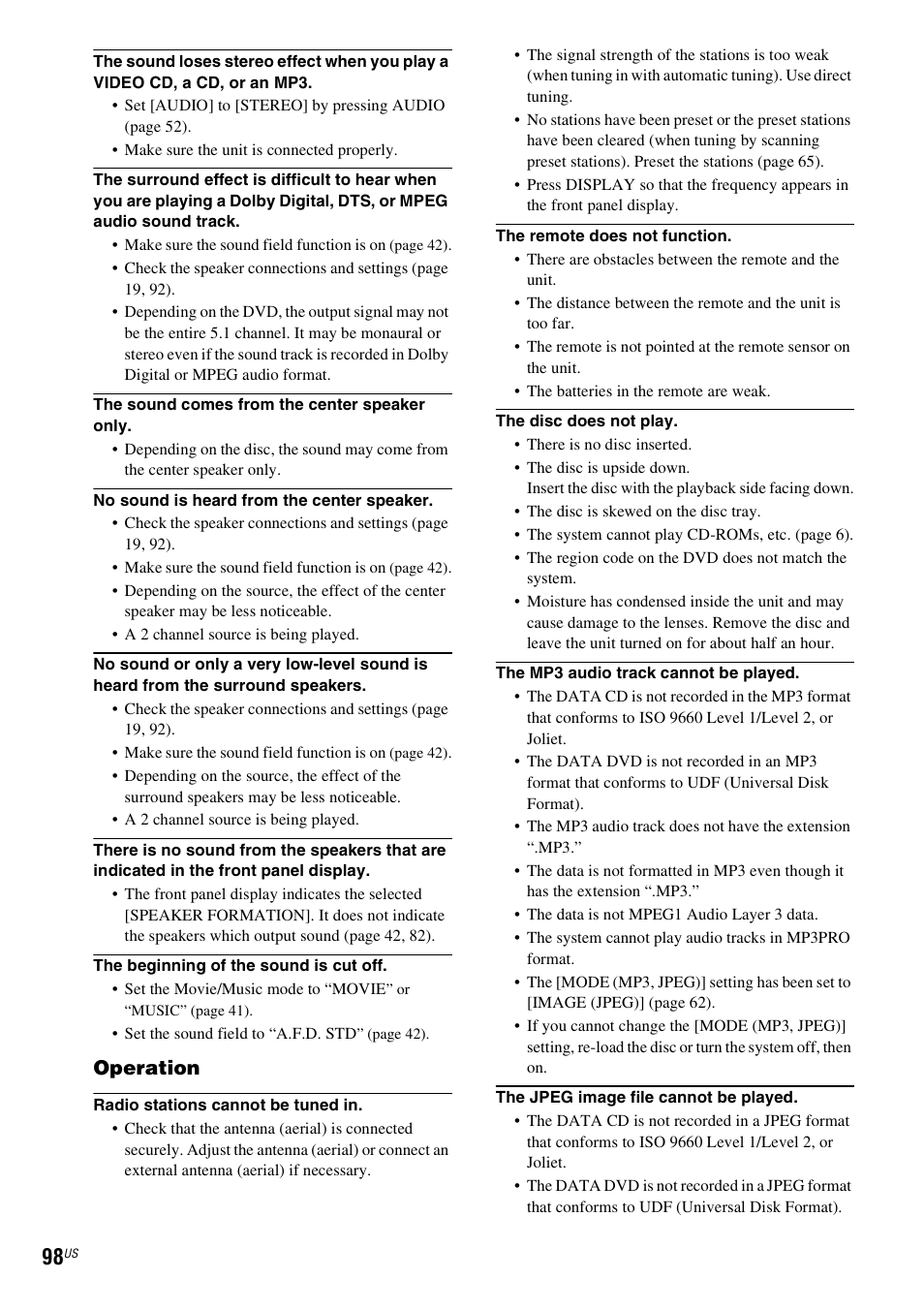 Operation | Sony DAVHDX500 User Manual | Page 98 / 120