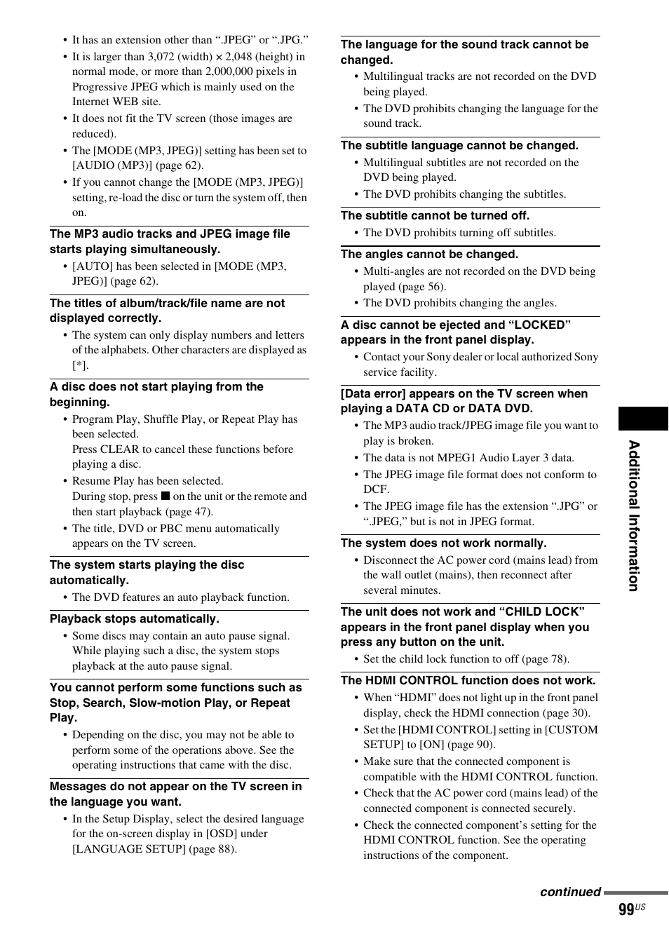 Ad dition al i n fo rm atio n | Sony DAVHDX500 User Manual | Page 99 / 120