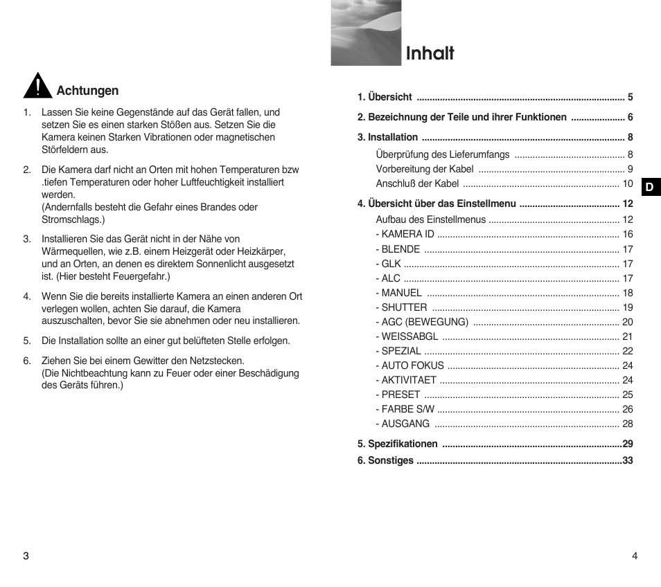 Inhalt | Samsung SCC-C4201P User Manual | Page 22 / 95