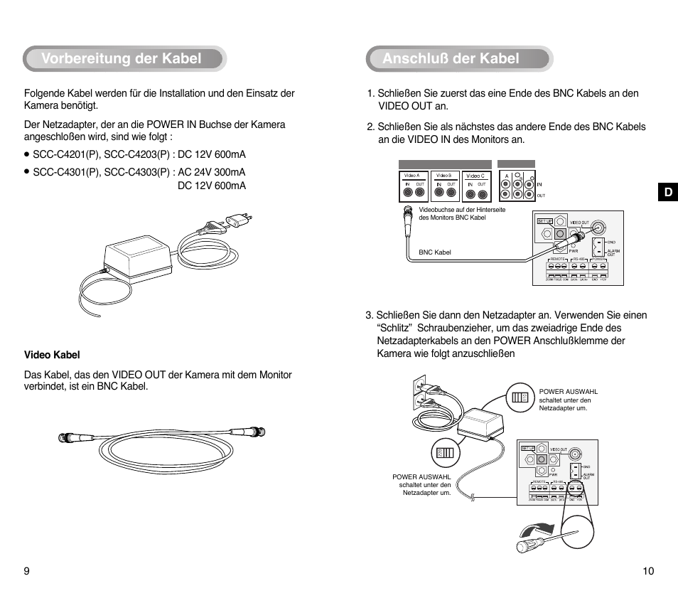 Vorbereitung der kabel, Anschluß der kabel | Samsung SCC-C4201P User Manual | Page 25 / 95