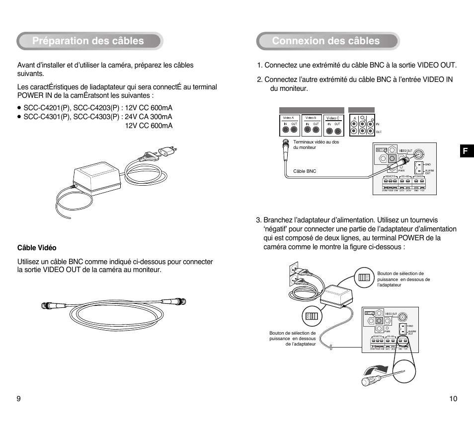 Préparation des câbles, Connexion des câbles | Samsung SCC-C4201P User Manual | Page 44 / 95
