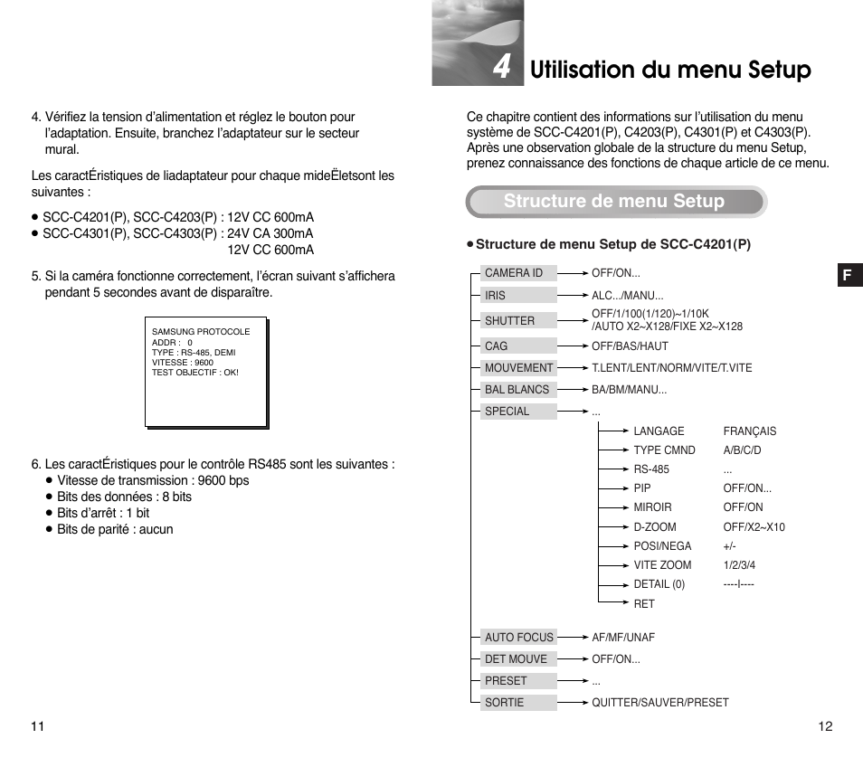 Utilisation du menu setup, Structure de menu setup | Samsung SCC-C4201P User Manual | Page 45 / 95