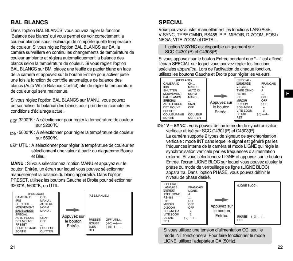 Bal blancs, Special | Samsung SCC-C4201P User Manual | Page 50 / 95