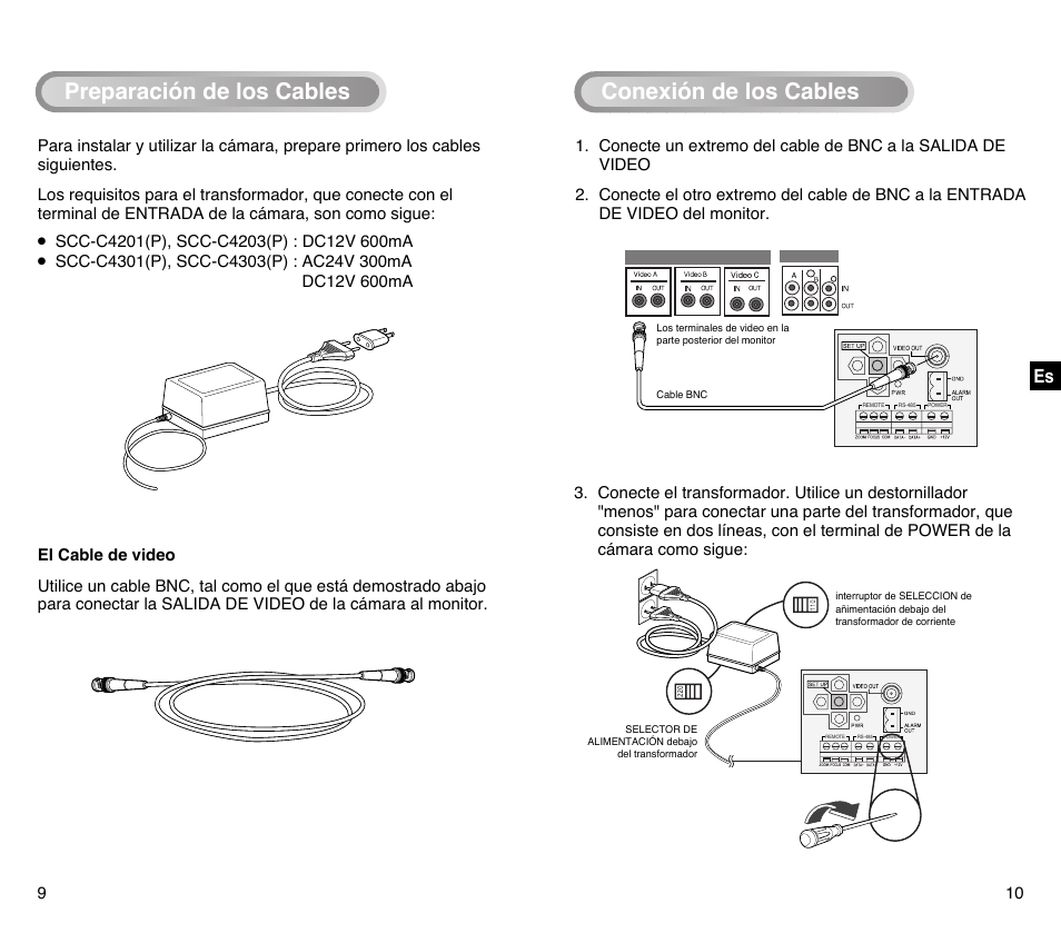 Preparación de los cables, Conexión de los cables | Samsung SCC-C4201P User Manual | Page 63 / 95