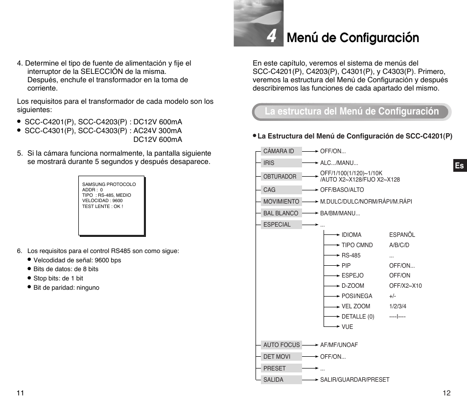 Menú de configuración, La estructura del menú de configuración | Samsung SCC-C4201P User Manual | Page 64 / 95