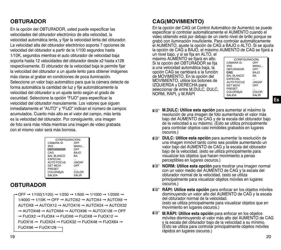 Obturador, Cag(movimiento) | Samsung SCC-C4201P User Manual | Page 68 / 95