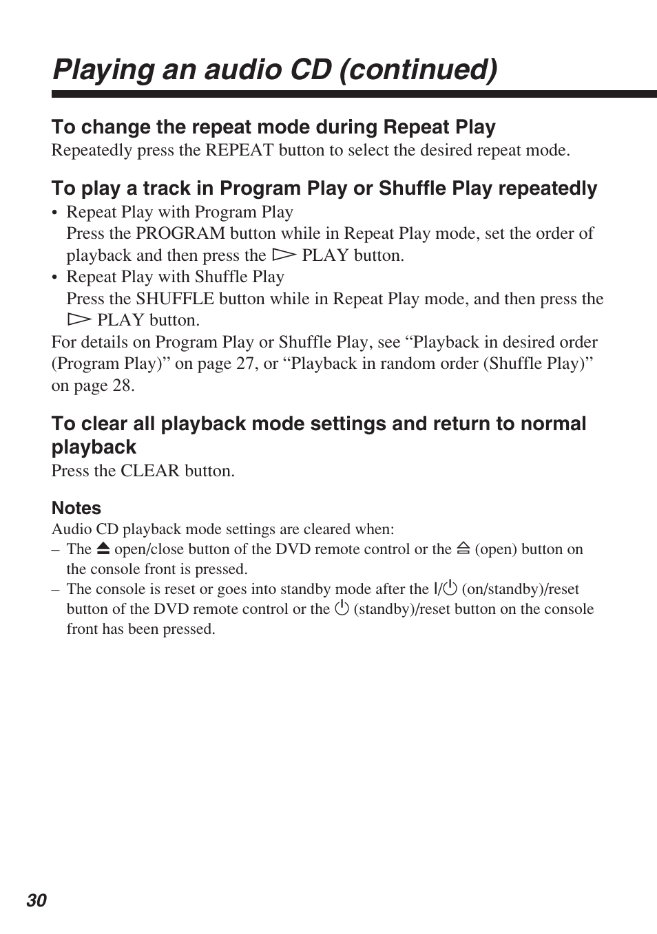 Playing an audio cd (continued) | Sony SCPH-10420 U User Manual | Page 30 / 112