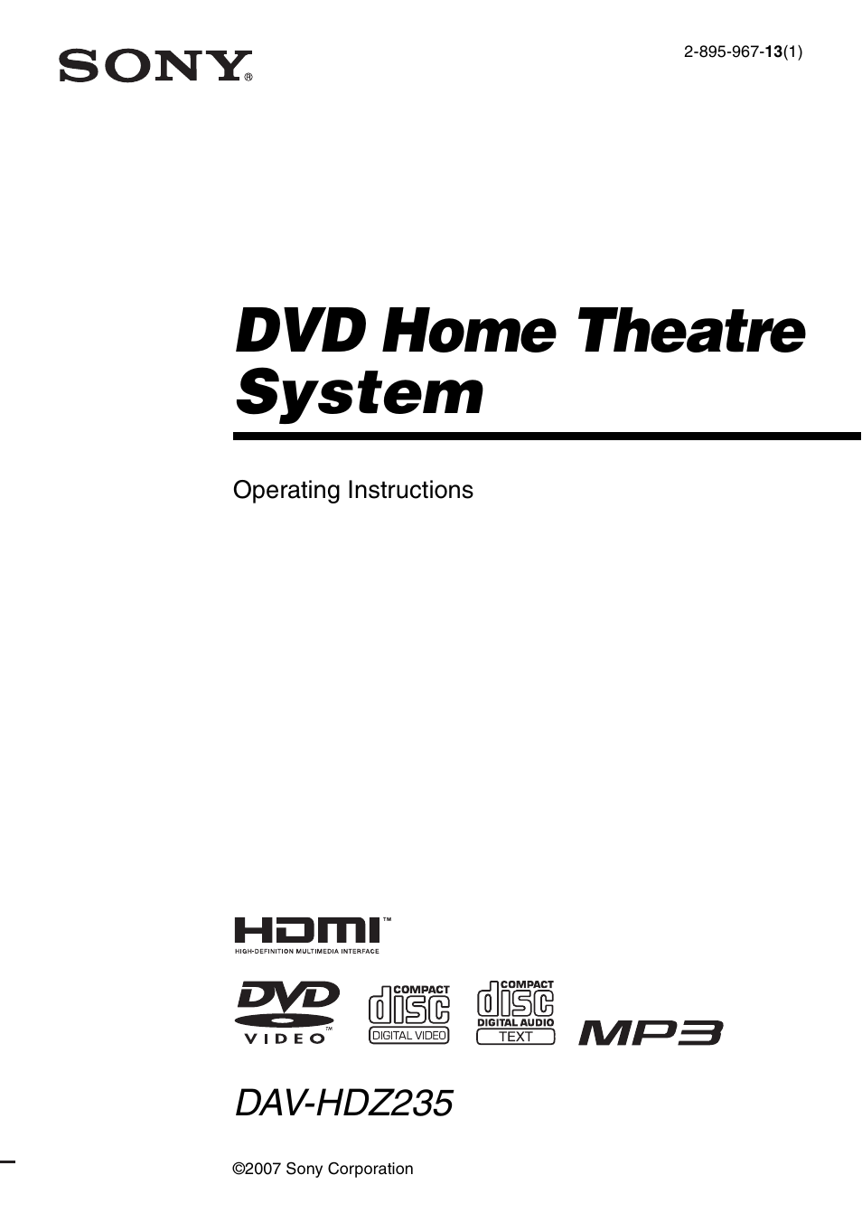 Sony DAV-HDZ235 User Manual | 100 pages