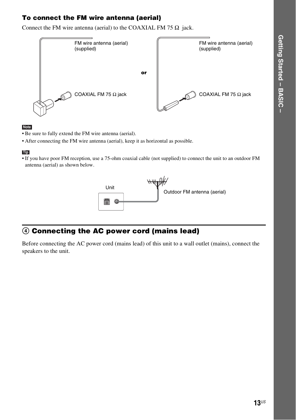 4 connecting the ac power cord (mains lead), 4connecting the ac power cord (mains lead) | Sony DAV-HDZ235 User Manual | Page 13 / 100