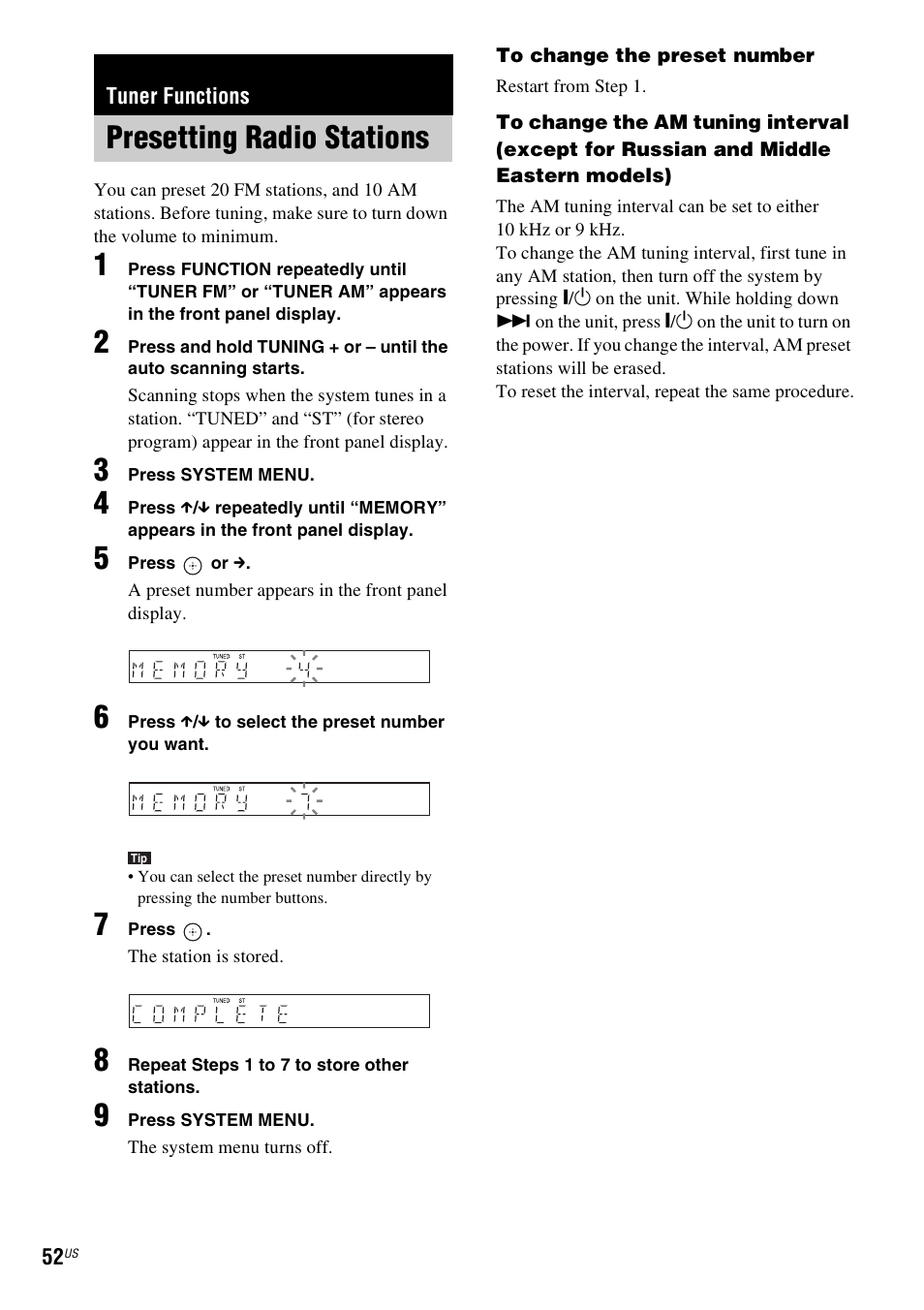 Tuner functions, Presetting radio stations | Sony DAV-HDZ235 User Manual | Page 52 / 100