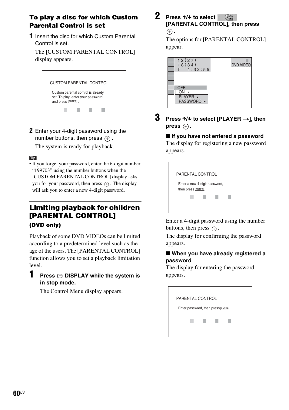 Limiting playback for children [parental control | Sony DAV-HDZ235 User Manual | Page 60 / 100
