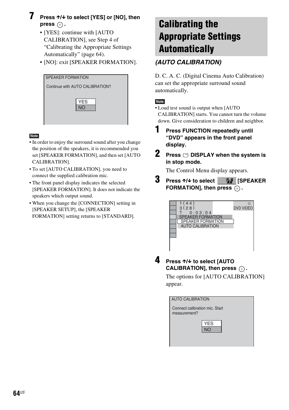 Calibrating the appropriate settings automatically, Calibrating the appropriate settings, Automatically (auto calibration) | Sony DAV-HDZ235 User Manual | Page 64 / 100