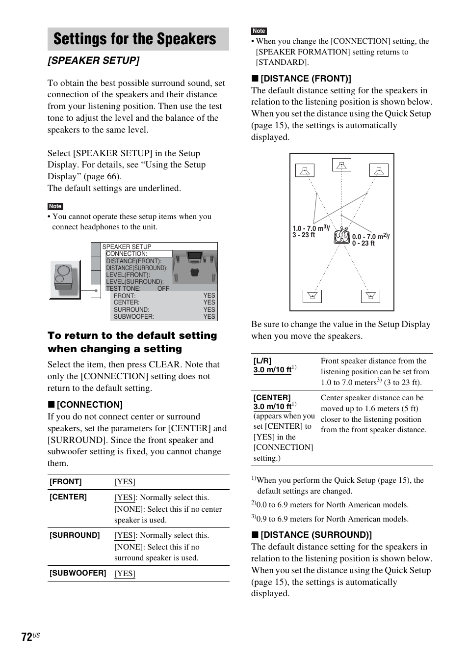 Settings for the speakers, Speaker setup | Sony DAV-HDZ235 User Manual | Page 72 / 100