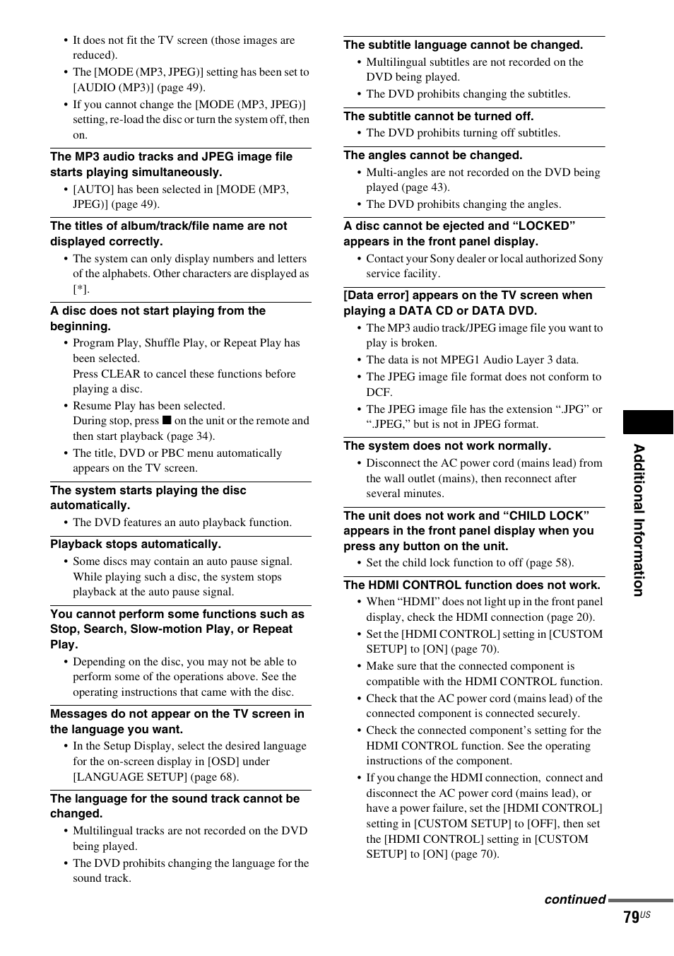 Ad dition al i n fo rm atio n | Sony DAV-HDZ235 User Manual | Page 79 / 100