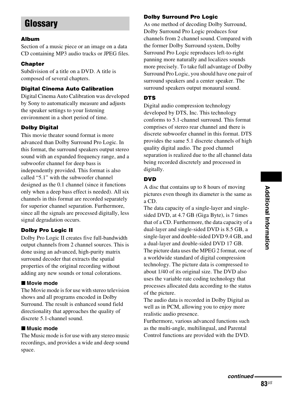 Glossary | Sony DAV-HDZ235 User Manual | Page 83 / 100