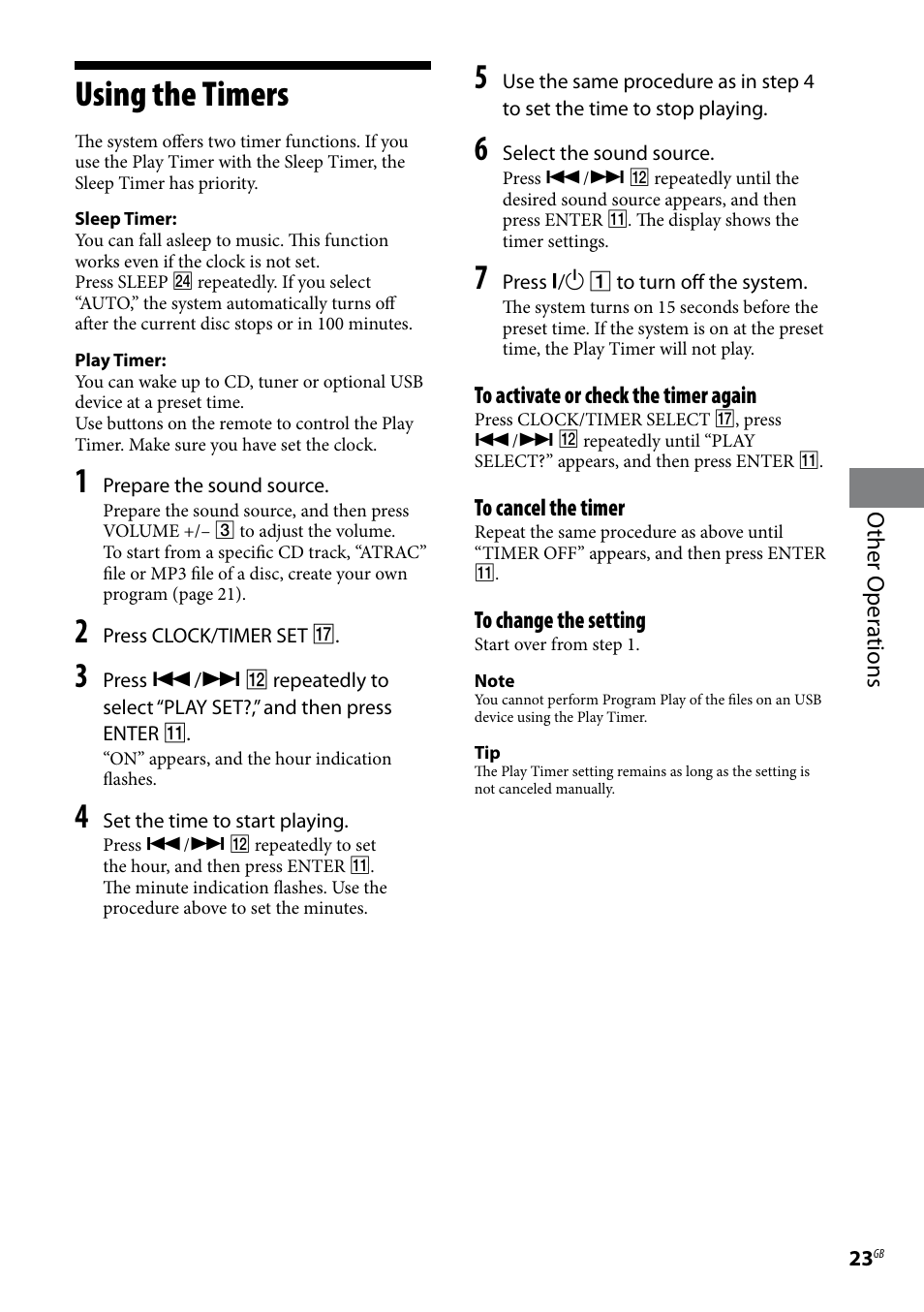 Using the timers, Other oper ations | Sony CMT-U1BT User Manual | Page 23 / 36