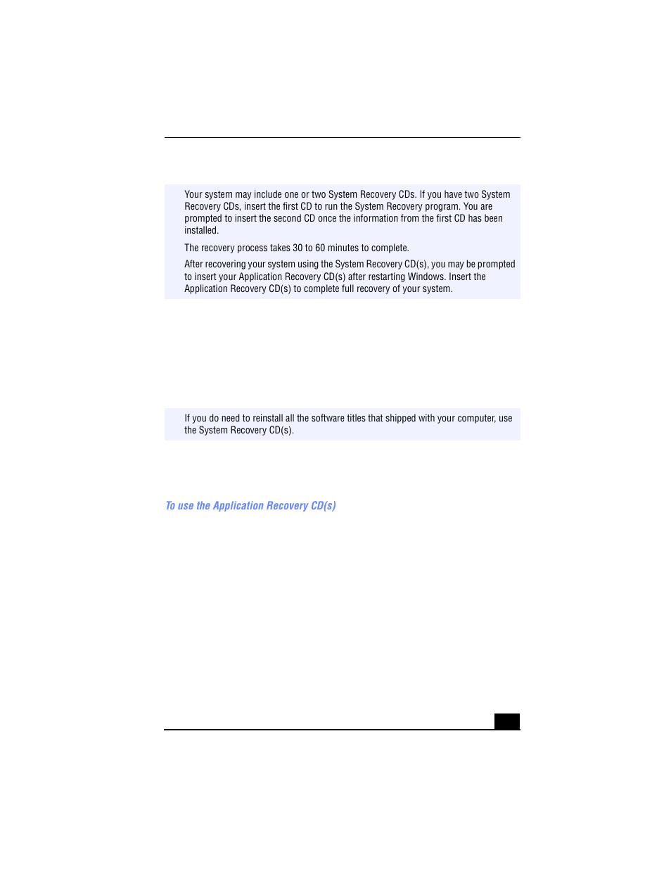 Using the application recovery cd(s) | Sony VAIO Digital Studio PCV-RX270DS User Manual | Page 37 / 65