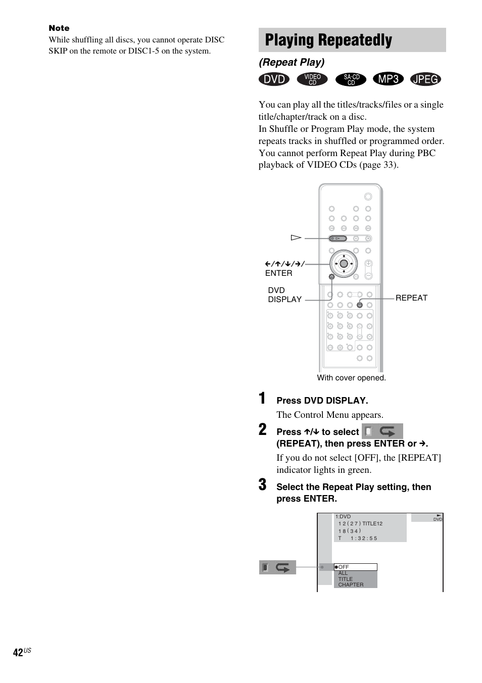 Playing repeatedly, Repeat play) | Sony FR8/FR9 User Manual | Page 42 / 108
